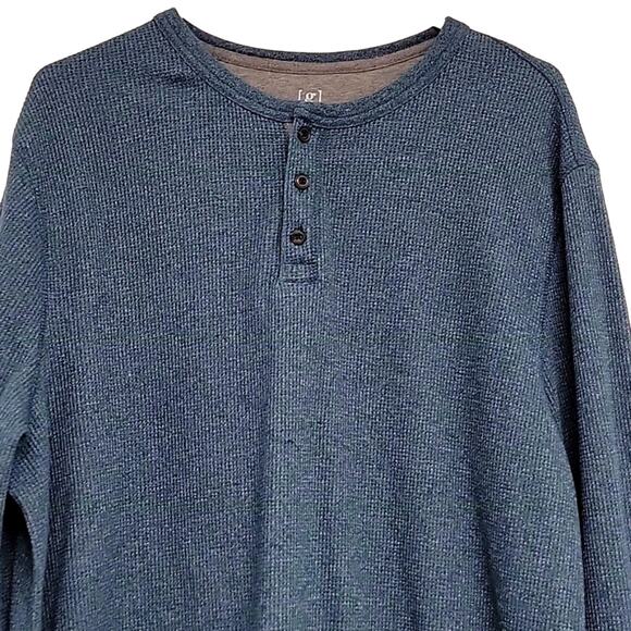 George Men's Thermal Long Sleeved Shirt Green 1/4 Button Pullover Size XL - Picture 2 of 7